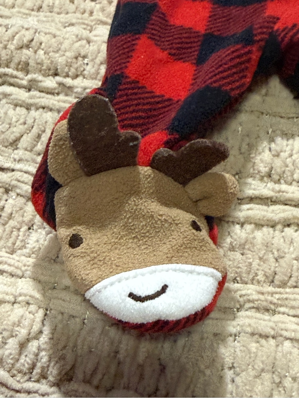 Premie Baby Red and Black Plaid Reindeer Christmas One-Piece - Picture 2 of 2